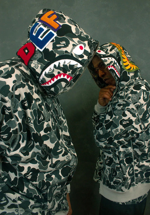 A BATHING APE DEF JAM CAMO SHARK RELAXED FIT FULL ZIP HOODIE