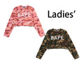 A BATHING APE Ladies' GLITCH WOODLAND CAMO BAPE CROPPED L/S TEE