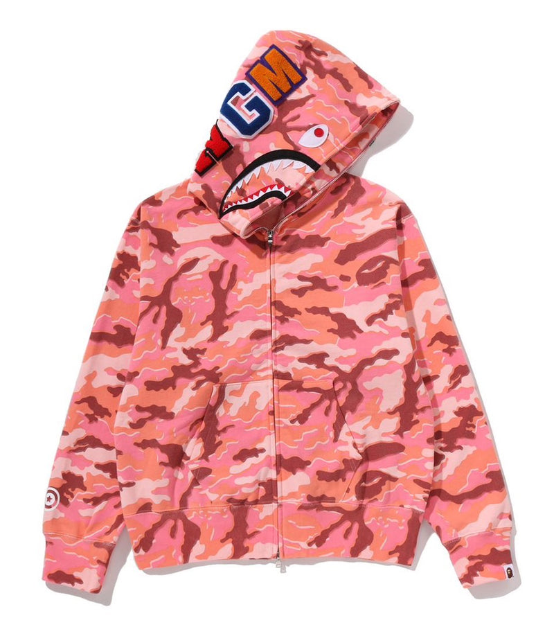 A BATHING APE Ladies' GLITCH WOODLAND CAMO SHARK FULL ZIP HOODIE