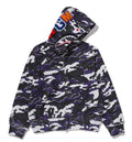 A BATHING APE Ladies' GLITCH WOODLAND CAMO SHARK FULL ZIP HOODIE