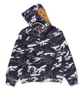 A BATHING APE Ladies' GLITCH WOODLAND CAMO SHARK FULL ZIP HOODIE