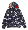 A BATHING APE Ladies' GLITCH WOODLAND CAMO SHARK FULL ZIP HOODIE