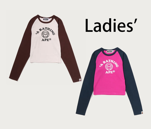 A BATHING APE Ladies' BABY MILO RAGLAN CROPPED L/S TEE
