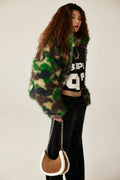 A BATHING APE Ladies' ABC CAMO ONE POINT METALLIC LONG FUR JACQUARD DOWN JACKET