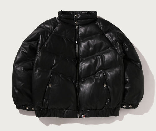 A BATHING APE LEATHER B BOY DOWN JACKET