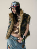 A BATHING APE Ladies' COLOR CAMO SHORT FUR SLIM TEE