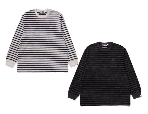 A BATHING APE SOLID CAMO ONE POINT RELAXED FIT STRIPE L/S TEE