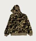 A BATHING APE COLOR CAMO SHARK BOA CROPPED FIT ZIP HOODIE