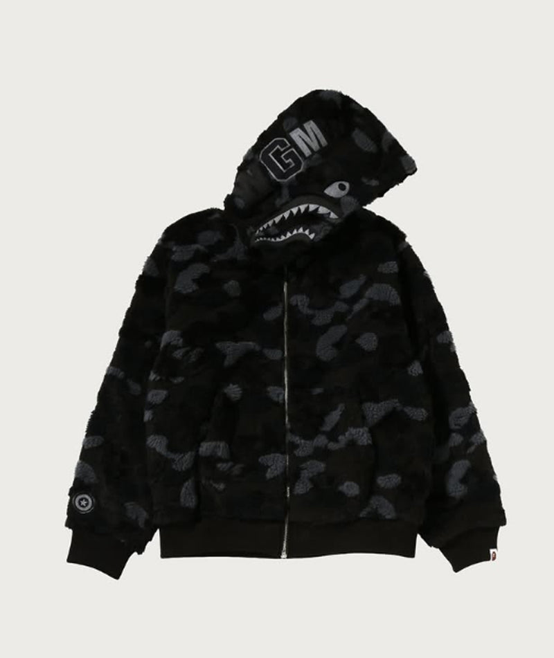 A BATHING APE COLOR CAMO SHARK BOA CROPPED FIT ZIP HOODIE