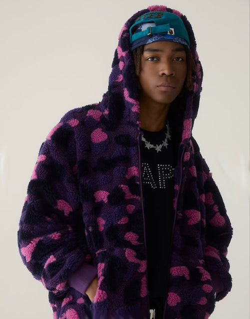 A BATHING APE COLOR CAMO SHARK BOA CROPPED FIT ZIP HOODIE
