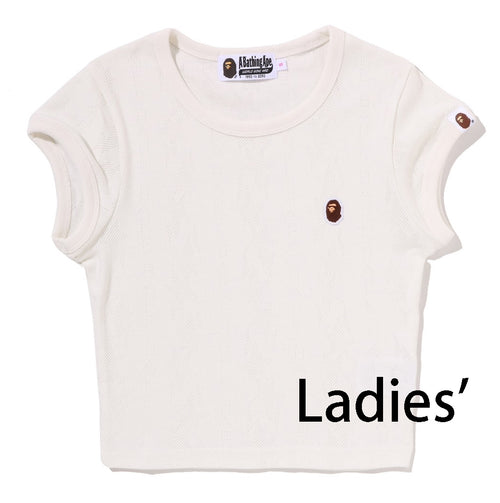 A BATHING APE Ladies' STA PATTERN JACQUARD APE HEAD ONE POINT CROPPED TEE