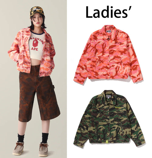 A BATHING APE Ladies' GLITCH WOODLAND CAMO BATHING APE LOGO WORKER JACKET