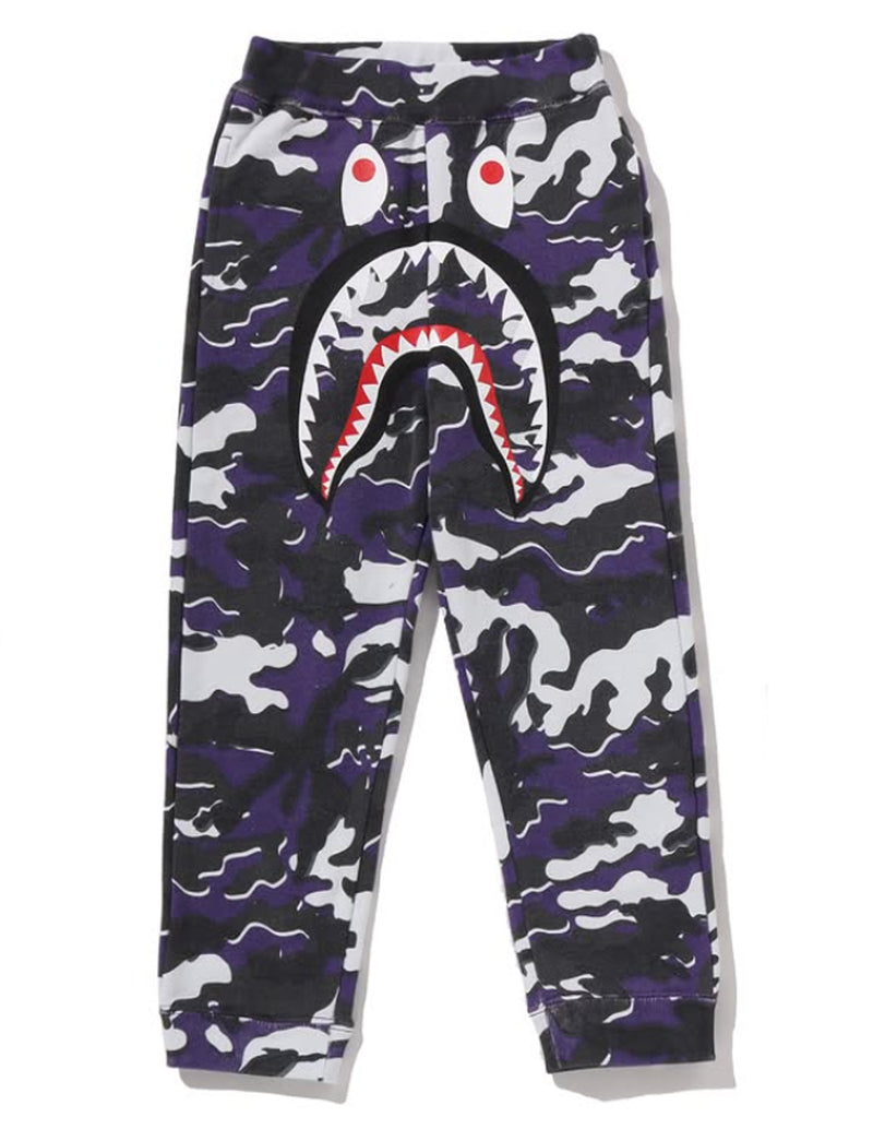 A BATHING APE BAPE KIDS GLITCH WOODLAND CAMO SHARK SWEAT PANTS