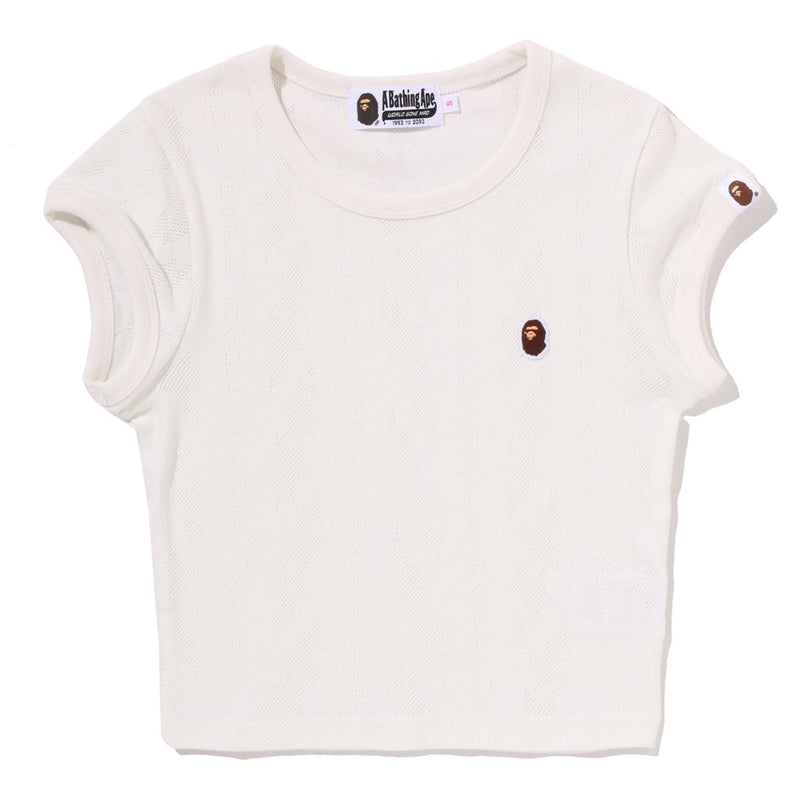 A BATHING APE Ladies' STA PATTERN JACQUARD APE HEAD ONE POINT CROPPED TEE