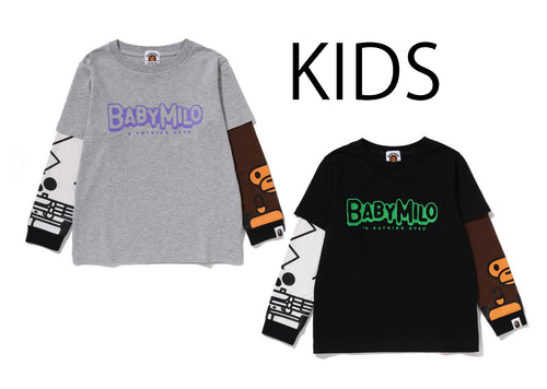 A BATHING APE BAPE KIDS BABY MILO SKULL LAYERED SLEEVE L/S TEE