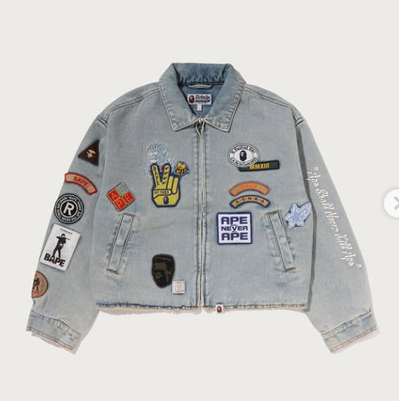 A BATHING APE Ladies' MULTI LOGO DENIM BOXY CROPPEDJACKET