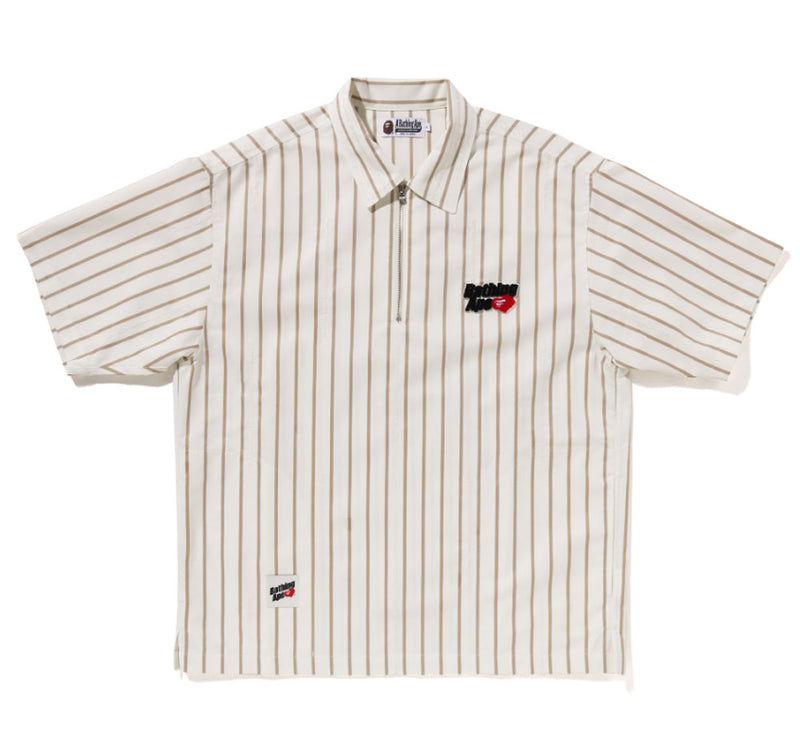 A BATHING APE BAPE STRIPE HALF-ZIP S/S SHIRT