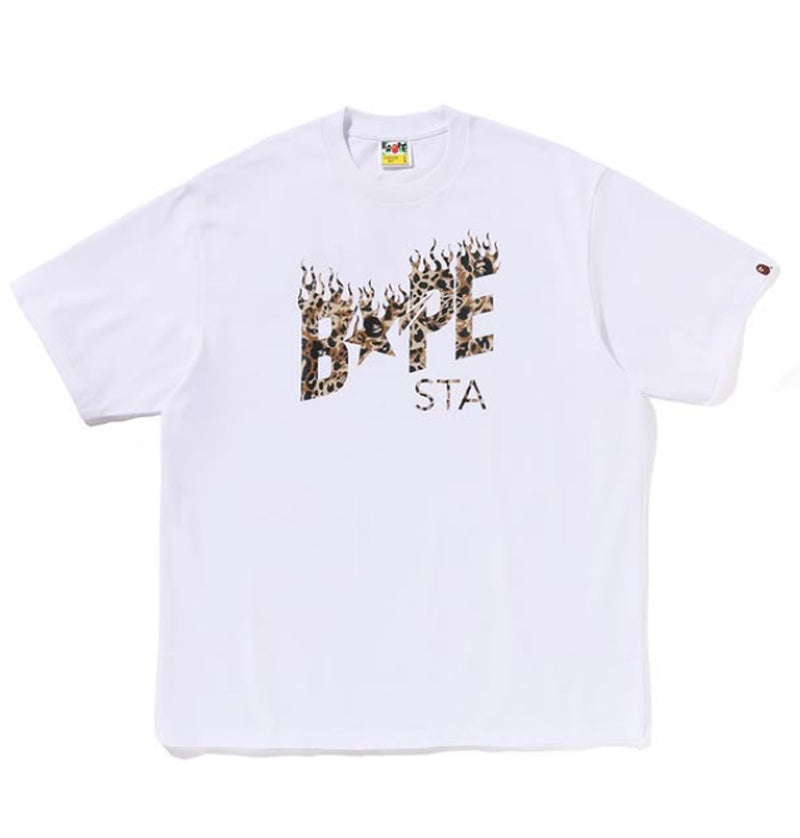 A BATHING APE WILD LEOPARD PATTERN BAPE STA LOGO RELAXED FIT TEE