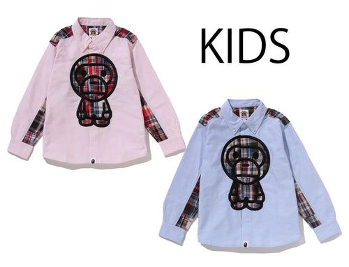 A BATHING APE BAPE KIDS BABY MILO PATCH OXFORD BD SHIRT