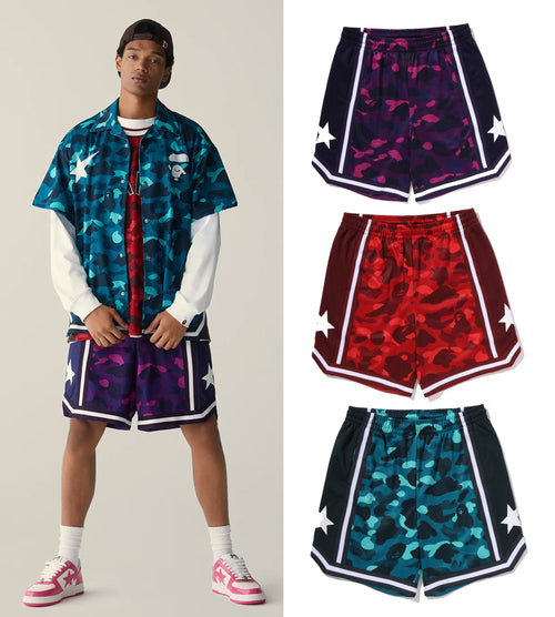 A BATHING APE COLOR CAMO MESH RELAXED FIT SHORTS