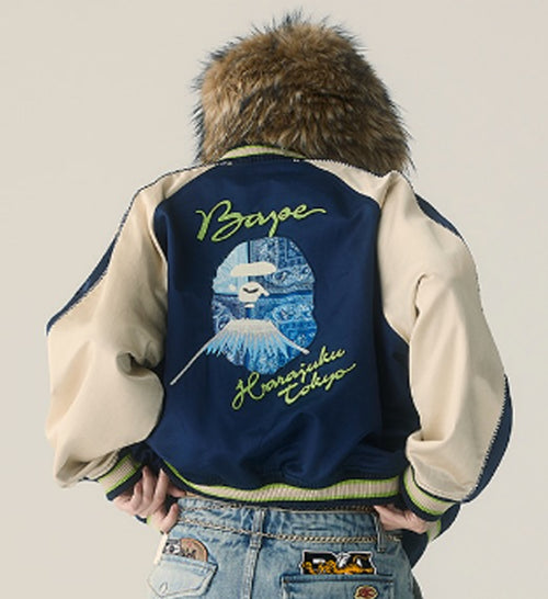 A BATHING APE Ladies' PAISLEY PATTERN APE HEAD SOUVENIR JACKET