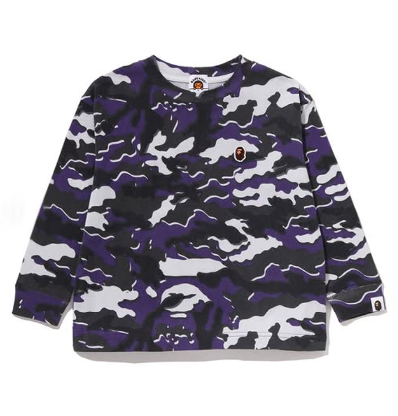 A BATHING APE BAPE KIDS GLITCH WOODLAND CAMO ONE POINT RELAXED FIT L/S TEE