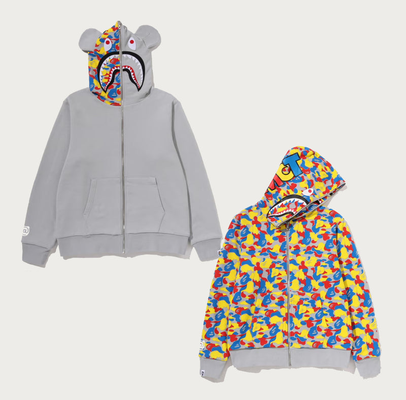 A BATHING APE BAPE x MEDICOM TOY 30TH ANNIV. BE@R SHARK FULL ZIP REVERSIBLE HOODIE