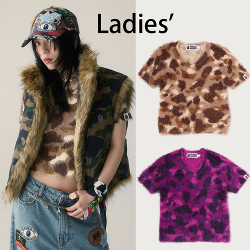 A BATHING APE Ladies' COLOR CAMO SHORT FUR SLIM TEE