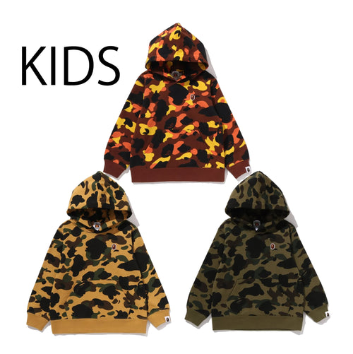 A BATHING APE BAPE KIDS 1ST CAMO ONE POINT PULLOVER HOODIE
