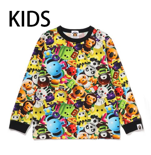 A BATHING APE BAPE KIDS 3D MILO ALL FRIENDS LS TEE