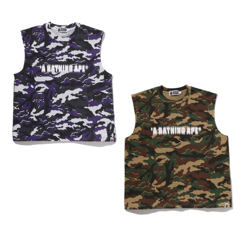 A BATHING APE GLITCH WOODLAND CAMO HEAVY WASH BATHING APE CROPPED FIT TANK