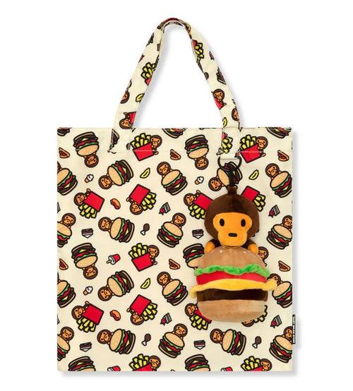 A BATHING APE BABY MILO STORE BABY MILO PLUSH DOLL BURGER TOTE BAG