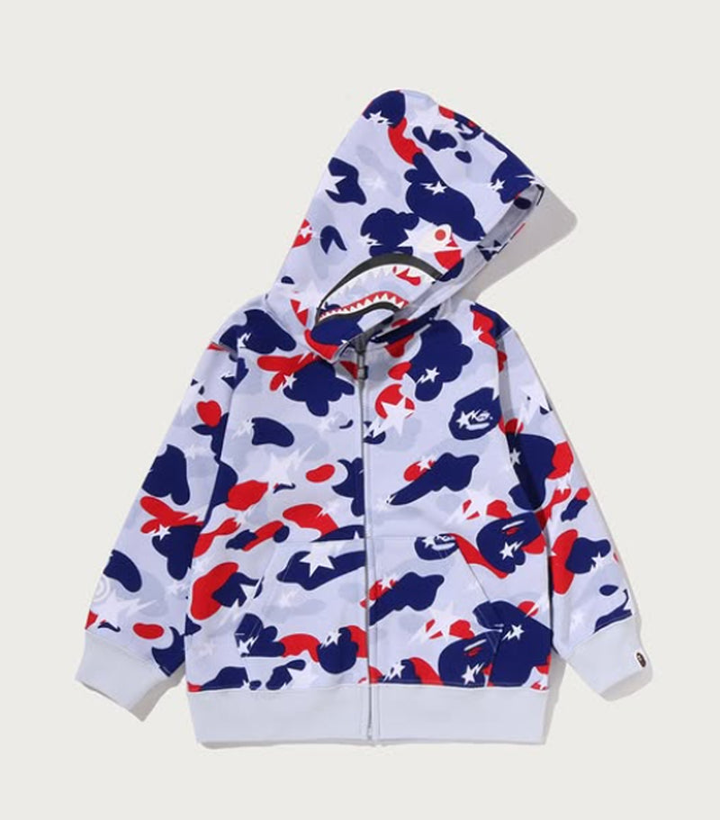 A BATHING APE BAPE KIDS STA STRIKE CAMO SHARK ZIP HOODIE