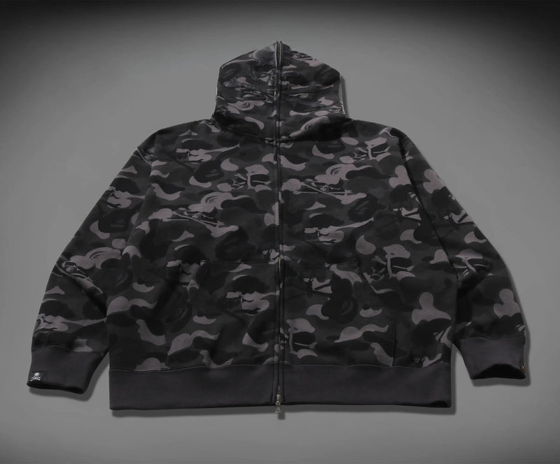 A BATHING APE BAPE x MMJ 15TH MM BAPE SKULL CAMO RELAXED FIT FULL ZIP HOODIE