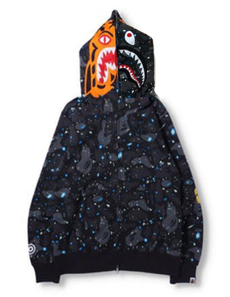 A BATHING APE SPACE CAMO TIGER SHARK FULL ZIP HOODIE