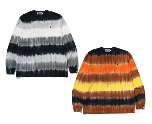 A BATHING APE DRIP STRIPE RELAXED FIT L/S TEE