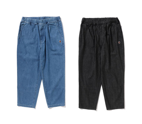 A BATHING APE ONE POINT 1 PLEAT ELASTICATED DENIM PANTS