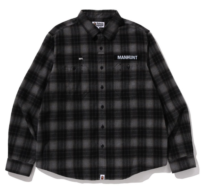A BATHING APE FLANNEL CHECK TACTICAL SHIRT