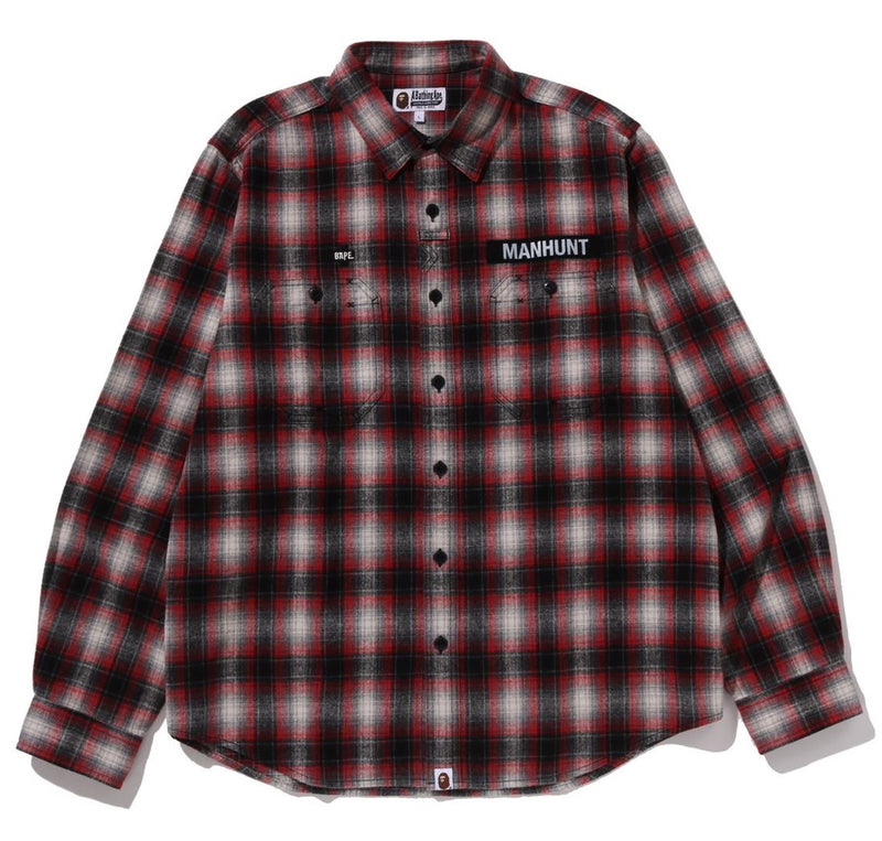 A BATHING APE FLANNEL CHECK TACTICAL SHIRT