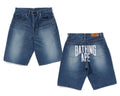 A BATHING APE NYC LOGO DENIM SHORTS