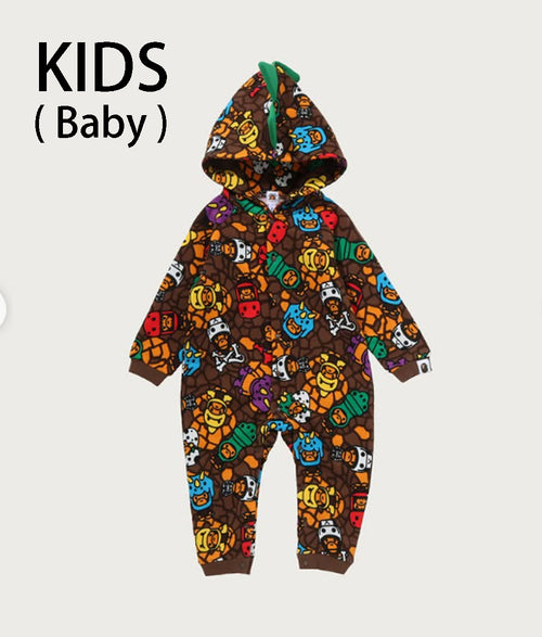 A BATHING APE BAPE KIDS MILO MULTI DINOSAURS PATTERN COVERALL