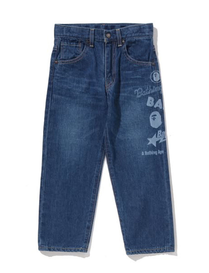 A BATHING APE BAPE KIDS BAPE MULTI GRAPHICS 10 OZ DENIM PANTS - happyjagabee store