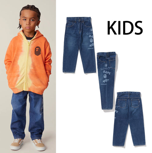 A BATHING APE BAPE KIDS BAPE MULTI GRAPHICS 10 OZ DENIM PANTS - happyjagabee store