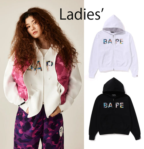 A BATHING APE Ladies' MULTI CAMO CRYSTAL LOGO WIDE ZIP HOODIE