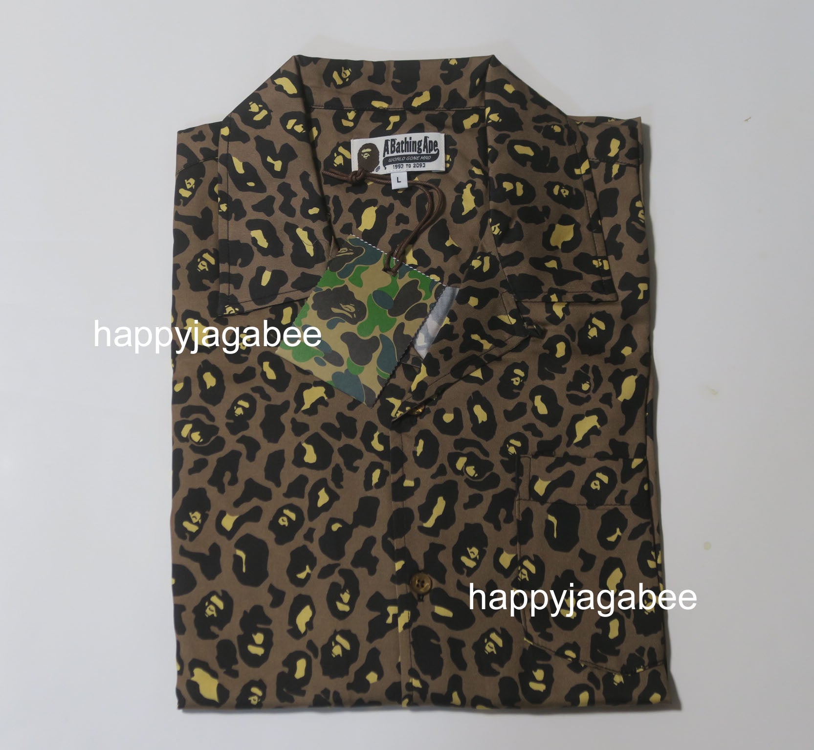 A BATHING APE BAPE LEOPARD OPEN COLLAR SHIRT