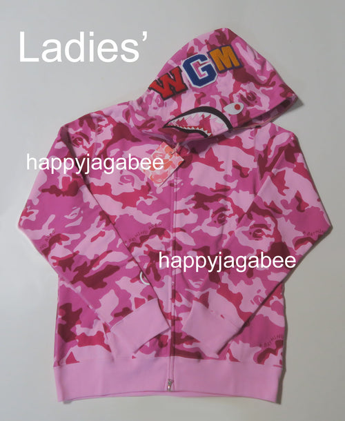 A BATHING APE Ladies' WOODLAND CAMO SHARK FULL ZIP HOODIE