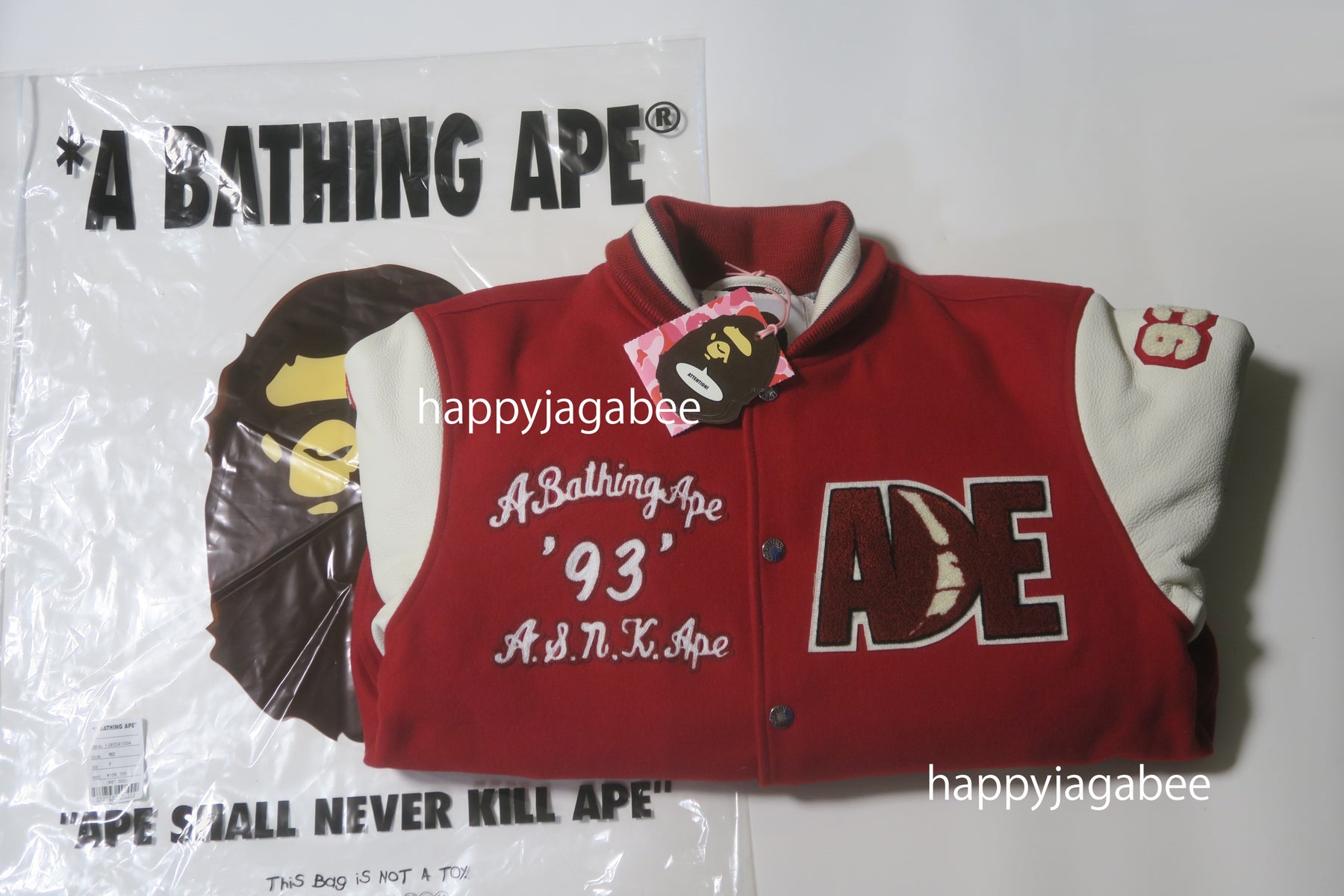 Bape varsity sales jacket red