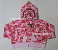 A BATHING APE Ladies' ABC CAMO CRYSTAL STONE SHARK CROPPED FULL ZIP HOODIE