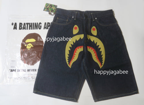 A BATHING APE SHARK DENIM SHORTS