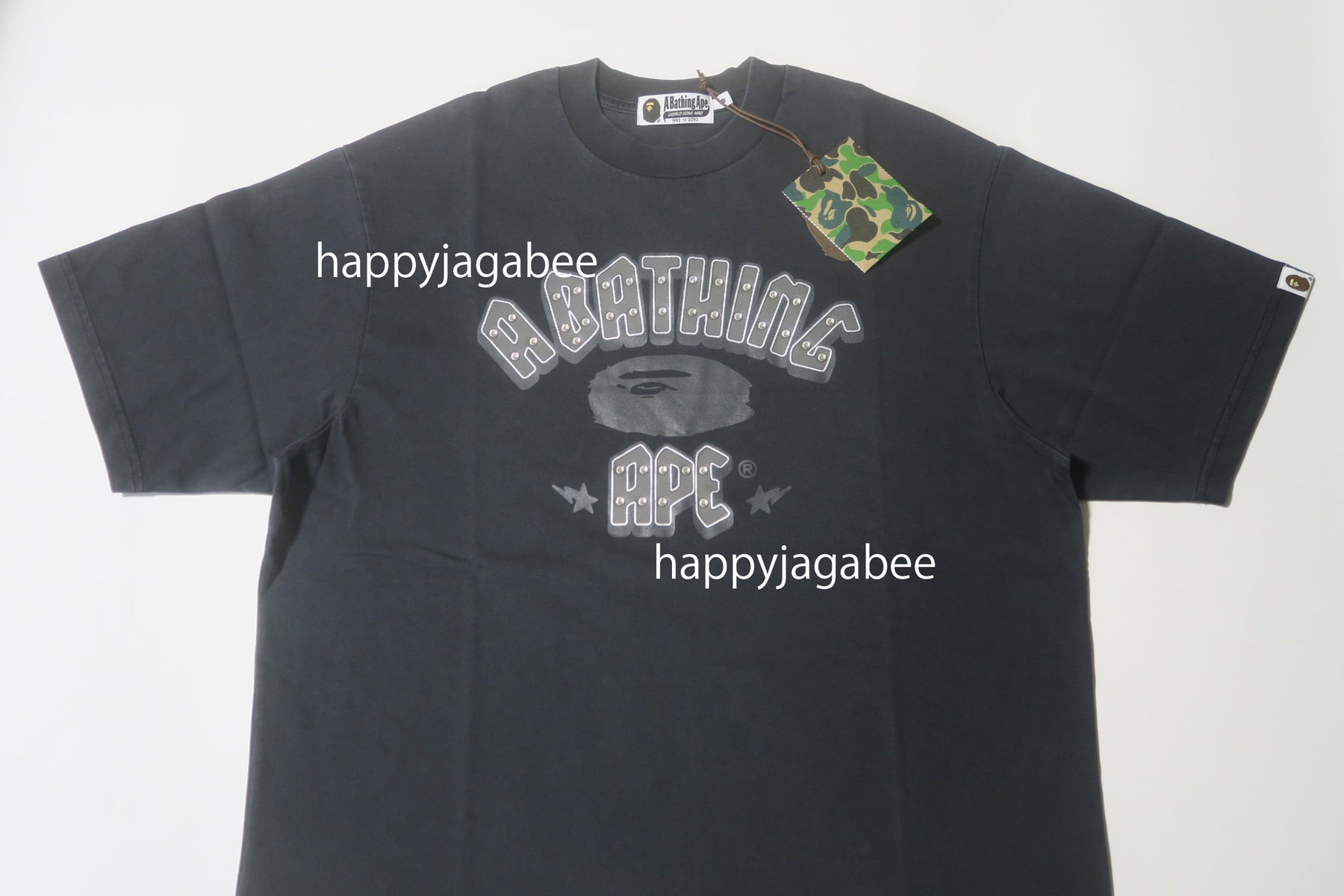 A BATHING APE GARMENT DYE RHINESTONE LOGO RELAXED FIT TEE A BATHING APE GARMENT DYE RHINESTONE LOGO RELAXED FIT TEE
